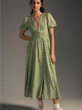 Anthropologie Catalina green button front dress sz 4